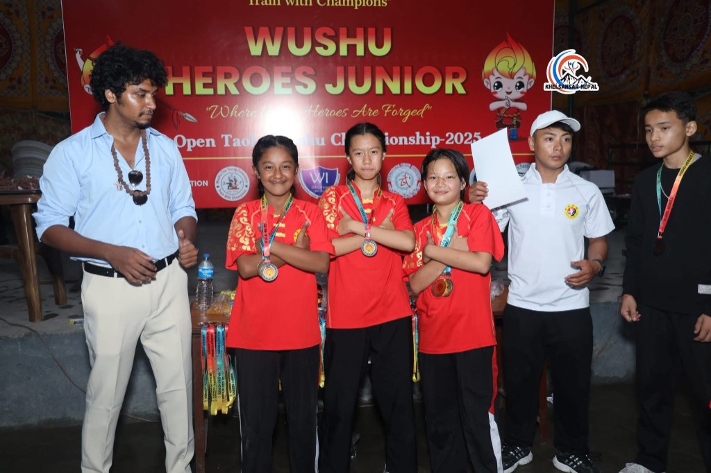 Medal ceremony at Wushu Heroes Junior Open Taolu Championship, Kathmandu